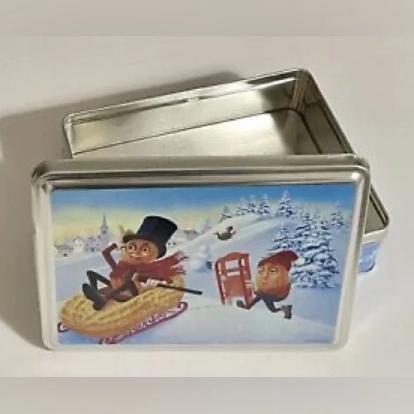 VTG Planters Mr. Peanut Winter Snow Sledding Collectors Tin Christmas Holiday - Picture 3 of 5
